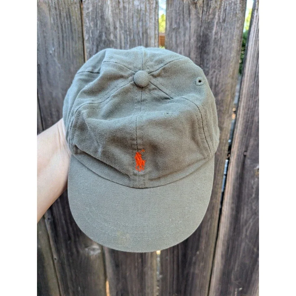 Vintage Polo Ralph Lauren Infant Hat Cotton Canvas Olive Green Stretchy Back